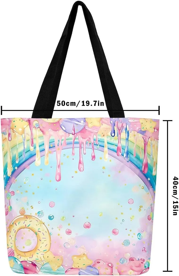 Castle Fairy Hippie Flowers Canvas Tote Bag Aesthetic for Women Girls,Cute Animals Reusable Grocery Handbag
