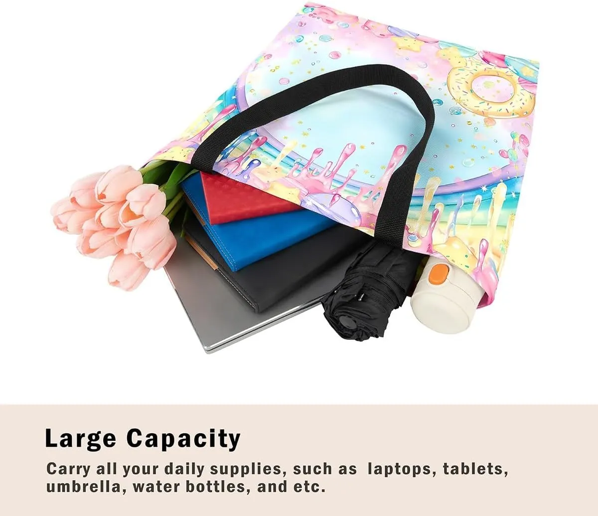 Castle Fairy Hippie Flowers Canvas Tote Bag Aesthetic for Women Girls,Cute Animals Reusable Grocery Handbag