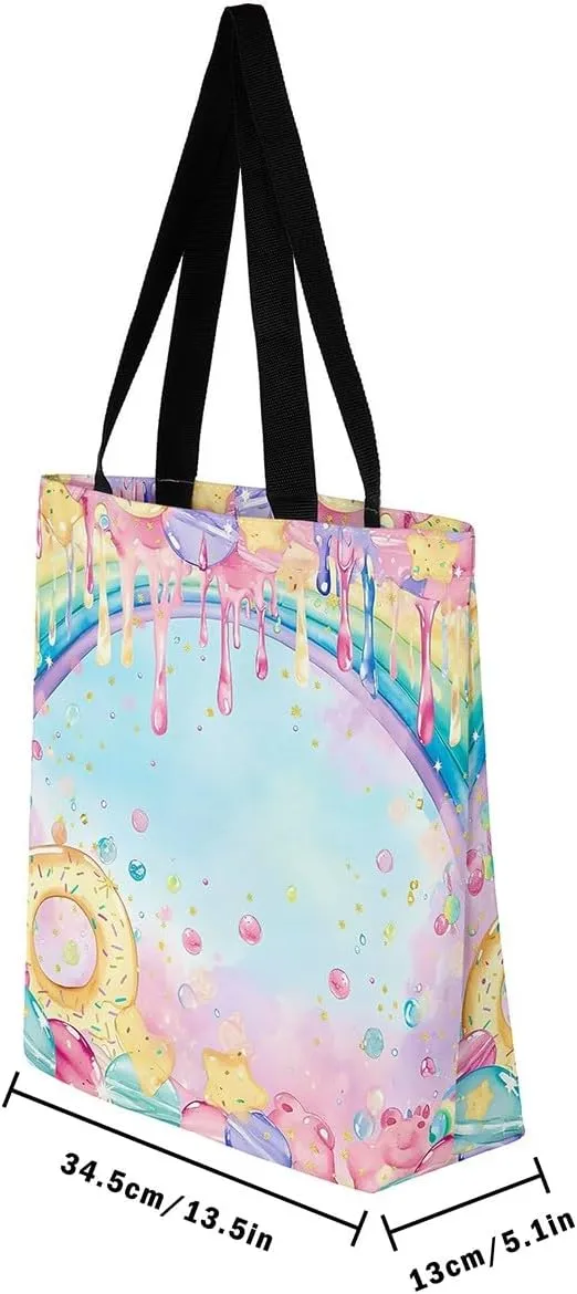 Castle Fairy Hippie Flowers Canvas Tote Bag Aesthetic for Women Girls,Cute Animals Reusable Grocery Handbag