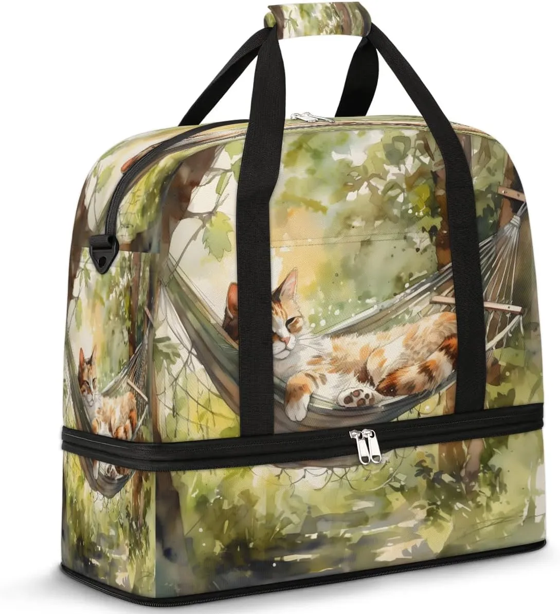 Cat In Hammock Travel Duffel Bag, Travel Essentials, Gym Bag for Women, Weekender Overnight Bag With Shoes Compartment, Carry On Bags for Airplanes