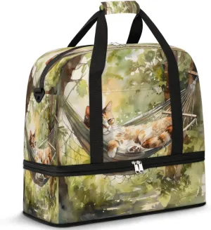 Cat In Hammock Travel Duffel Bag, Travel Essentials, Gym Bag for Women, Weekender Overnight Bag With Shoes Compartment, Carry On Bags for Airplanes