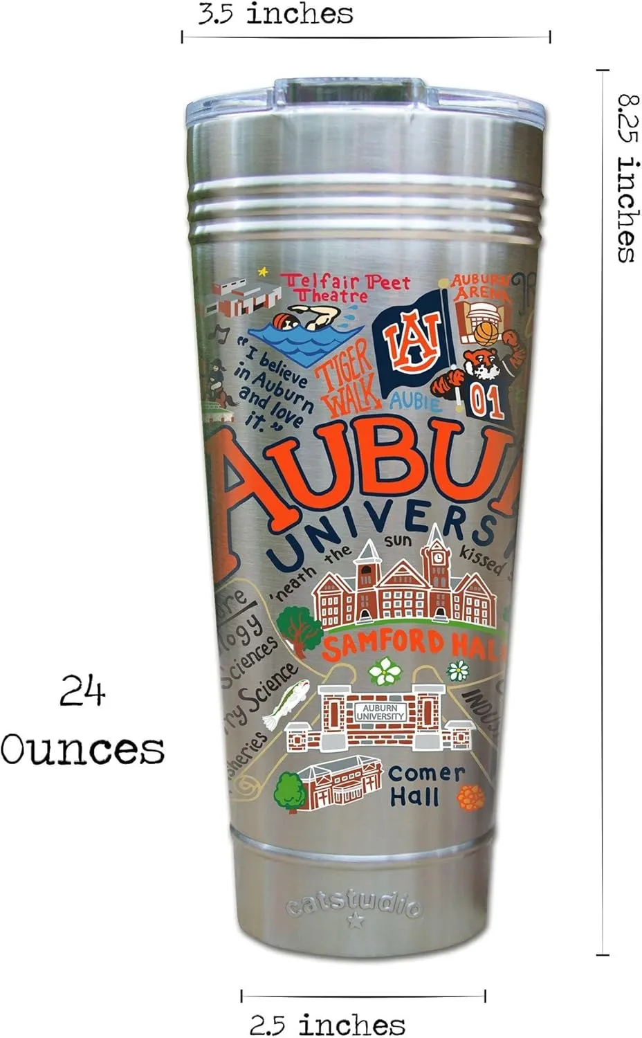 Catstudio Auburn University Collegiate Thermal Tumbler | Triple Wall Insulation With Non Slip Bottom | Great College Travel Cup for Water, Coffee, Tea, or Smoothies