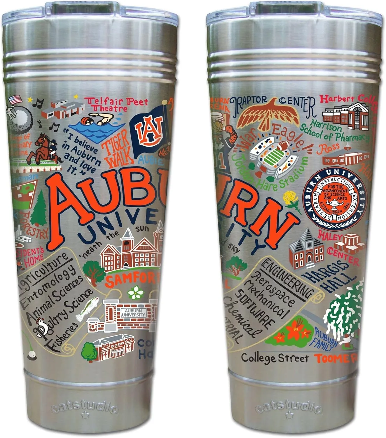 Catstudio Auburn University Collegiate Thermal Tumbler | Triple Wall Insulation With Non Slip Bottom | Great College Travel Cup for Water, Coffee, Tea, or Smoothies
