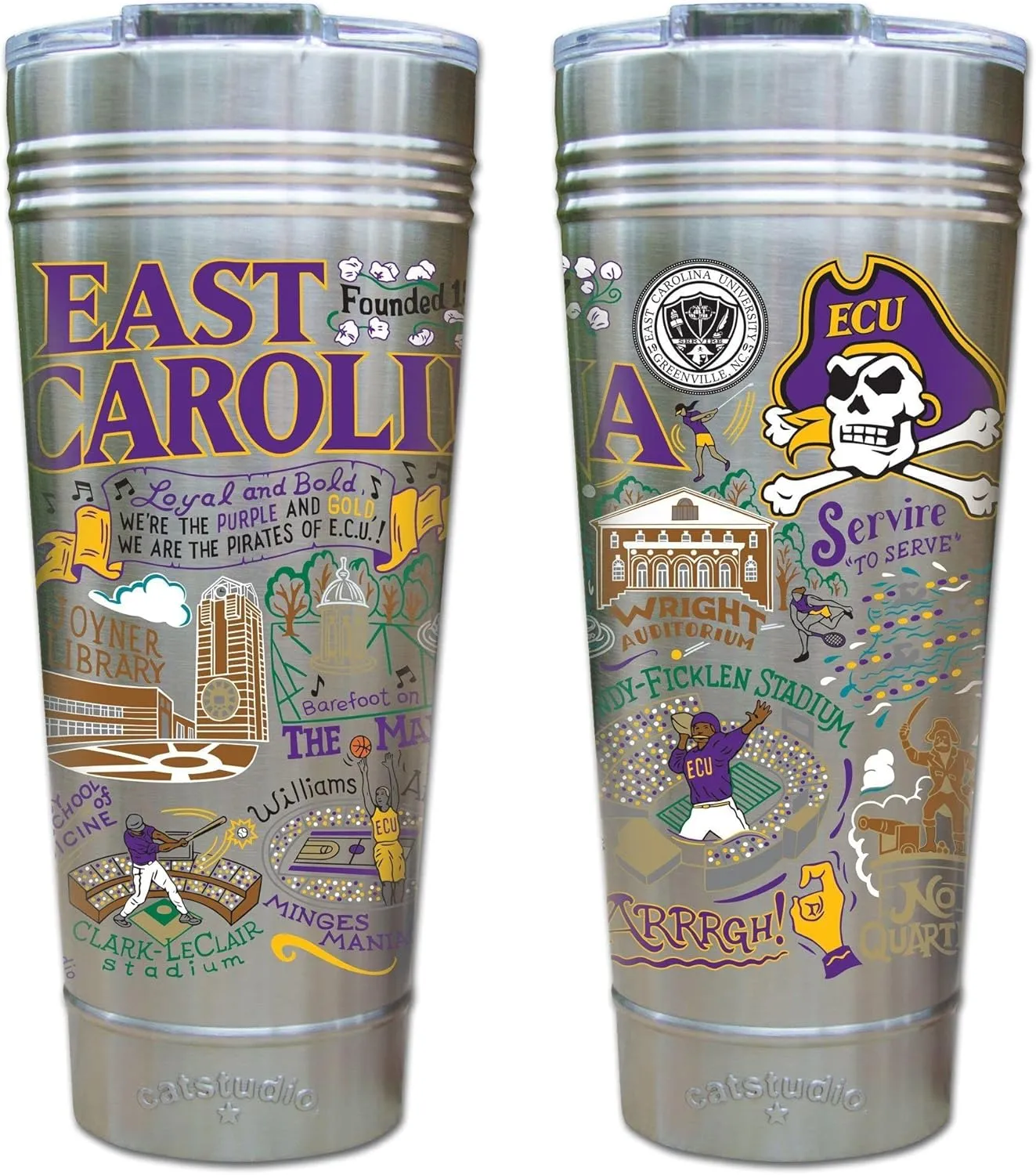 Catstudio East Carolina University Collegiate Thermal Tumbler | Triple Wall Insulation With Non Slip Bottom | Great College Travel Cup for Water, Coffee, Tea, or Smoothies