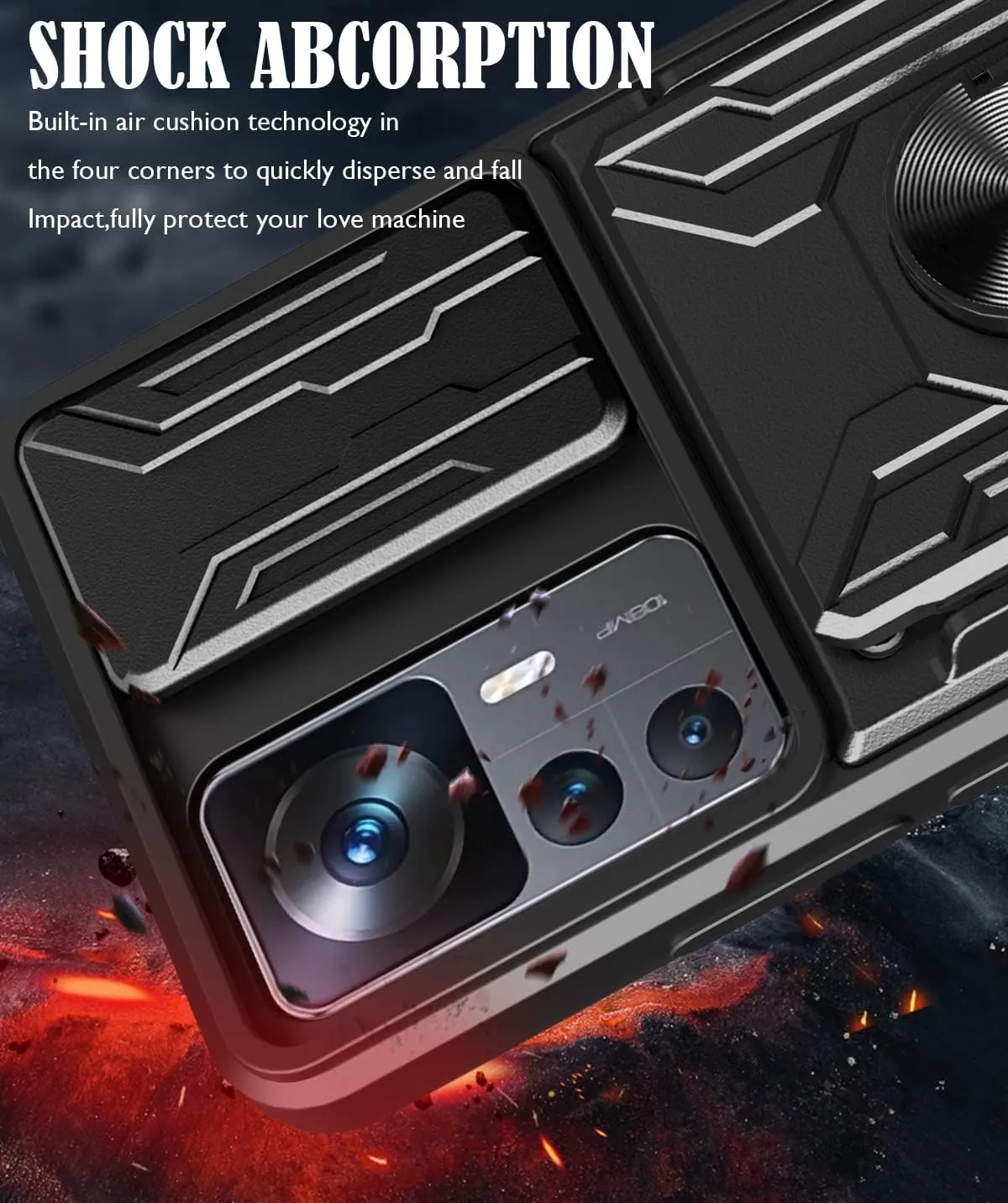 CCSmall for Xiaomi 12T Case Sliding Window Case with Card Holders, Cover with Slide Camera Protection Built-in Magnetic Kickstand Case for Xiaomi 12T Pro/Redmi K50 Ultra LJK Gray