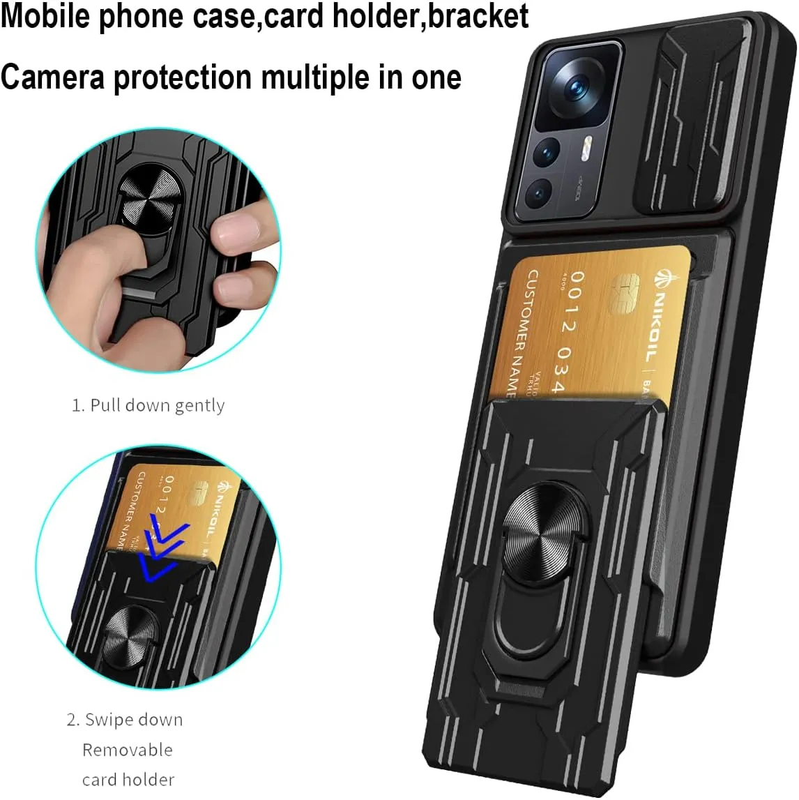 CCSmall for Xiaomi 12T Case Sliding Window Case with Card Holders, Cover with Slide Camera Protection Built-in Magnetic Kickstand Case for Xiaomi 12T Pro/Redmi K50 Ultra LJK Gray