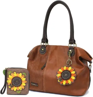 Chala Handbags LaserCut Totes Shoulder Purse with Matching Wallet Gift Set (Sunflower-Combo)