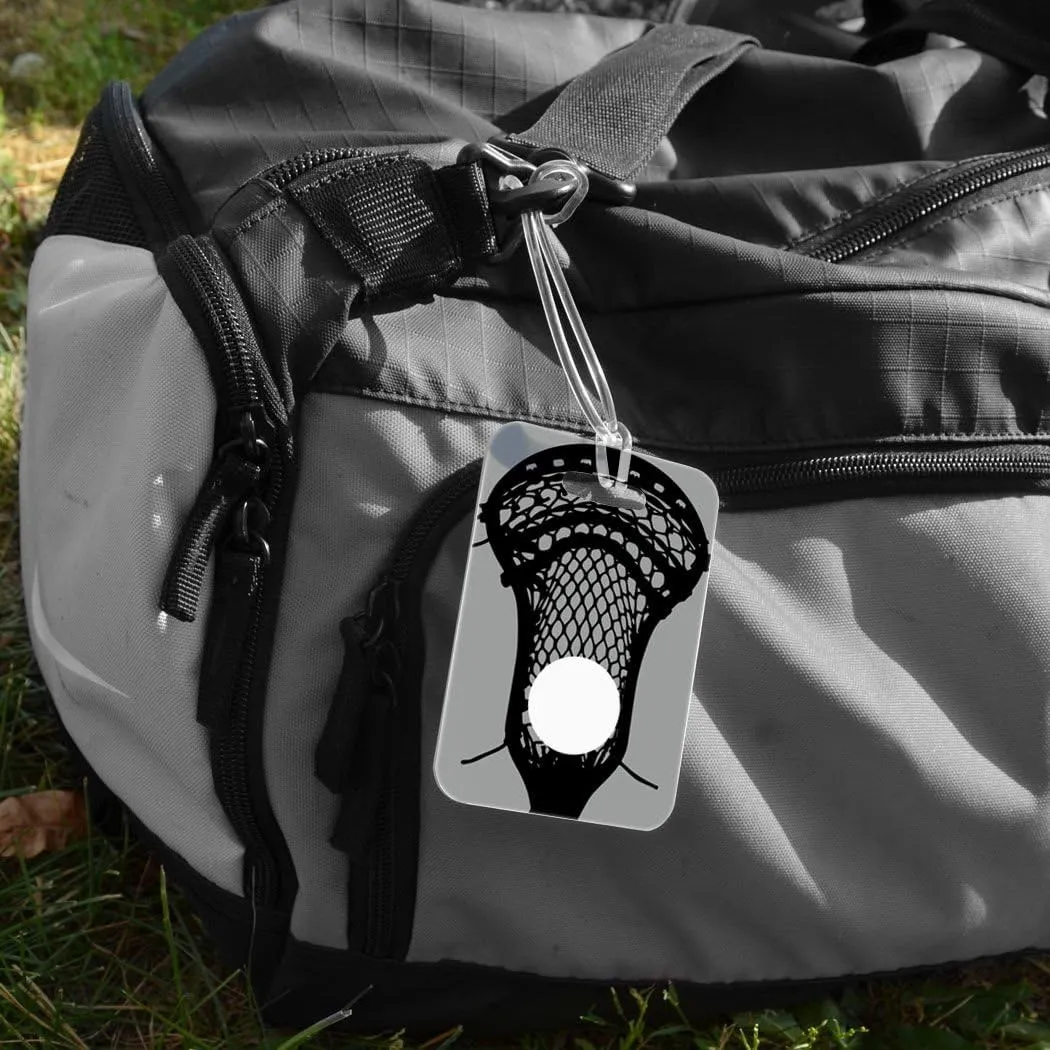 ChalkTalkSPORTS Guys Lacrosse Luggage & Bag Tag | Large Lacrosse Stick | Custom Info on Back | Medium | Gray/Black