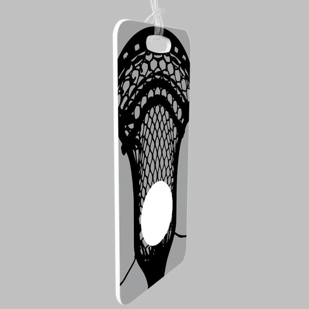 ChalkTalkSPORTS Guys Lacrosse Luggage & Bag Tag | Large Lacrosse Stick | Custom Info on Back | Medium | Gray/Black