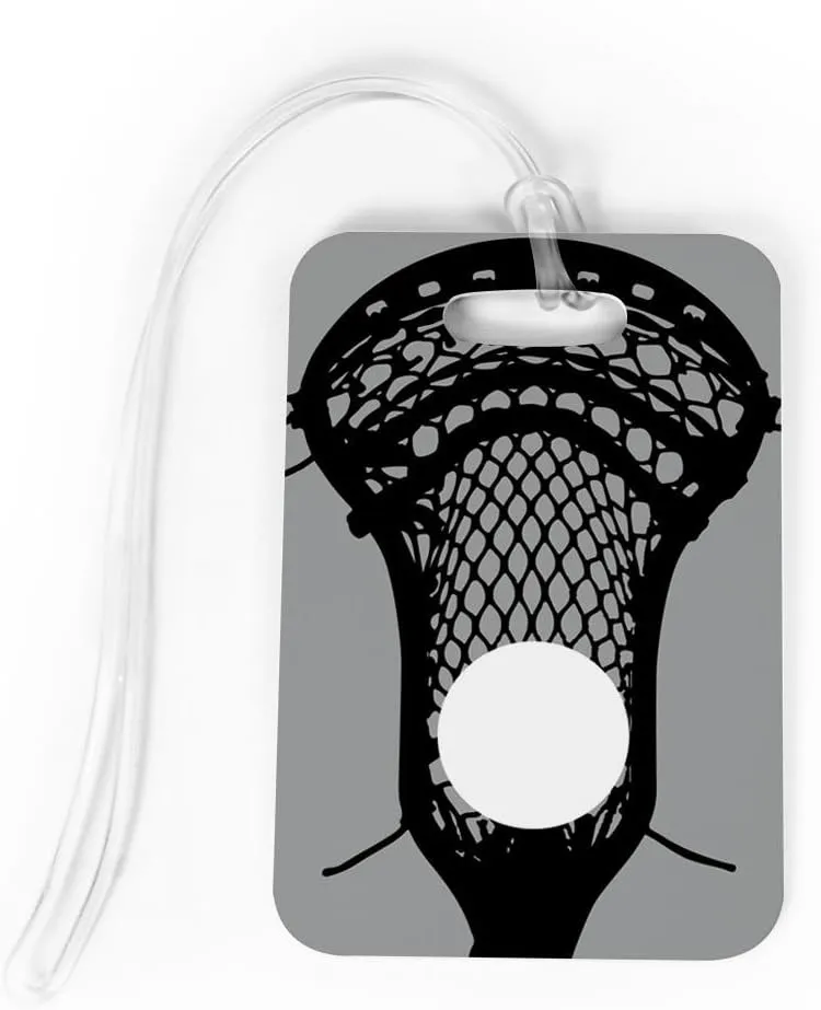 ChalkTalkSPORTS Guys Lacrosse Luggage & Bag Tag | Large Lacrosse Stick | Custom Info on Back | Medium | Gray/Black