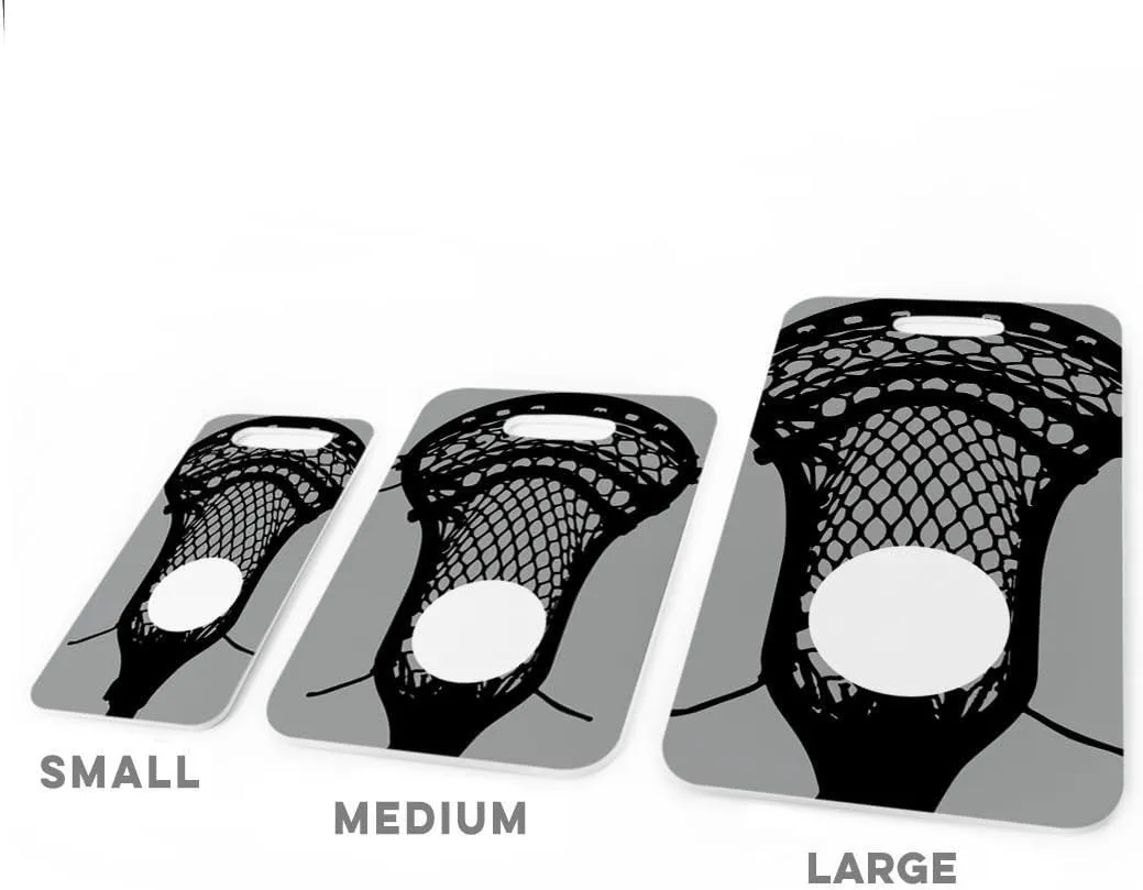 ChalkTalkSPORTS Guys Lacrosse Luggage & Bag Tag | Large Lacrosse Stick | Custom Info on Back | Medium | Gray/Black