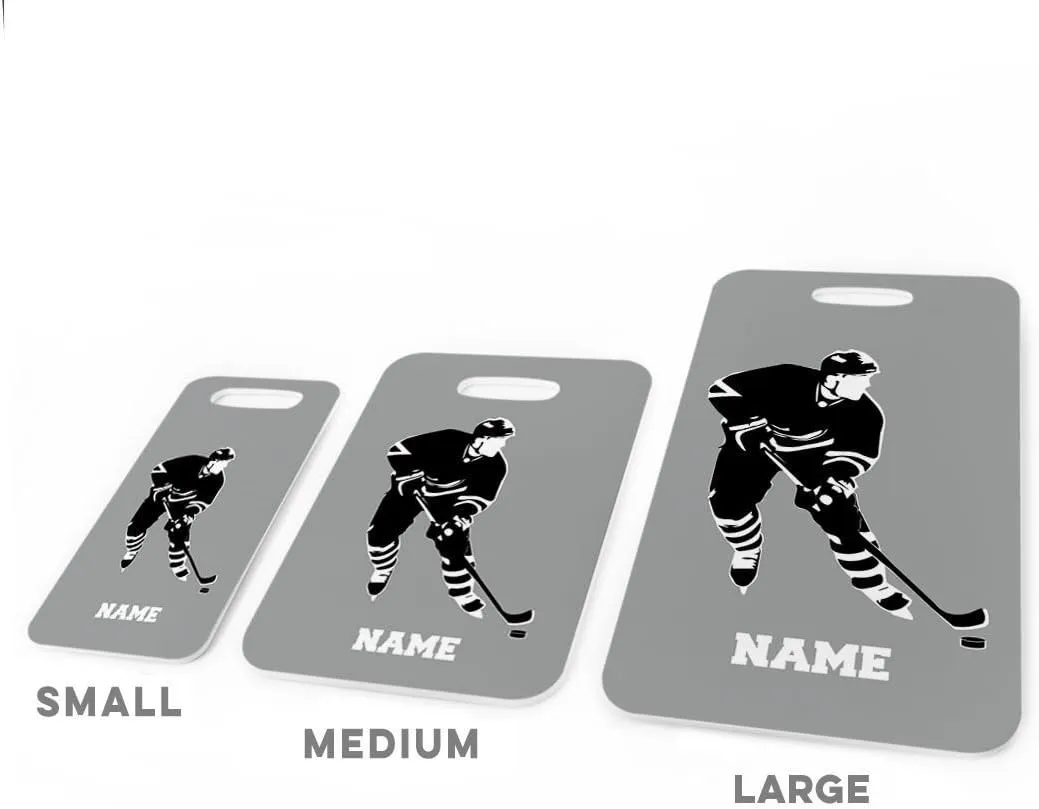 ChalkTalkSPORTS Hockey Luggage & Bag Tag | Personalized Name Hockey Player | Standard Lines on Back | Medium, Gray/Black