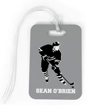ChalkTalkSPORTS Hockey Luggage & Bag Tag | Personalized Name Hockey Player | Standard Lines on Back | Medium, Gray/Black