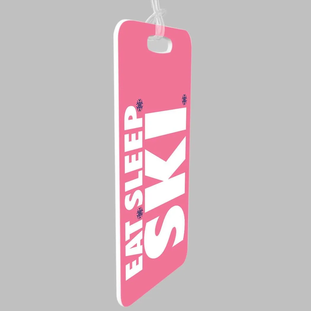 ChalkTalkSPORTS Skiing Luggage & Bag Tag | Eat Sleep Ski | Custom Info on Back | Medium | Pink