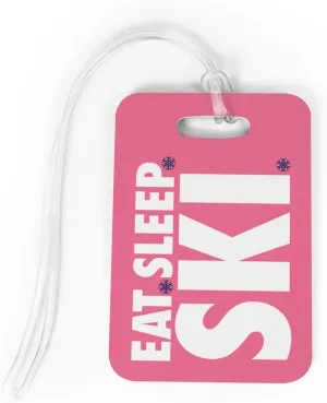 ChalkTalkSPORTS Skiing Luggage & Bag Tag | Eat Sleep Ski | Custom Info on Back | Medium | Pink