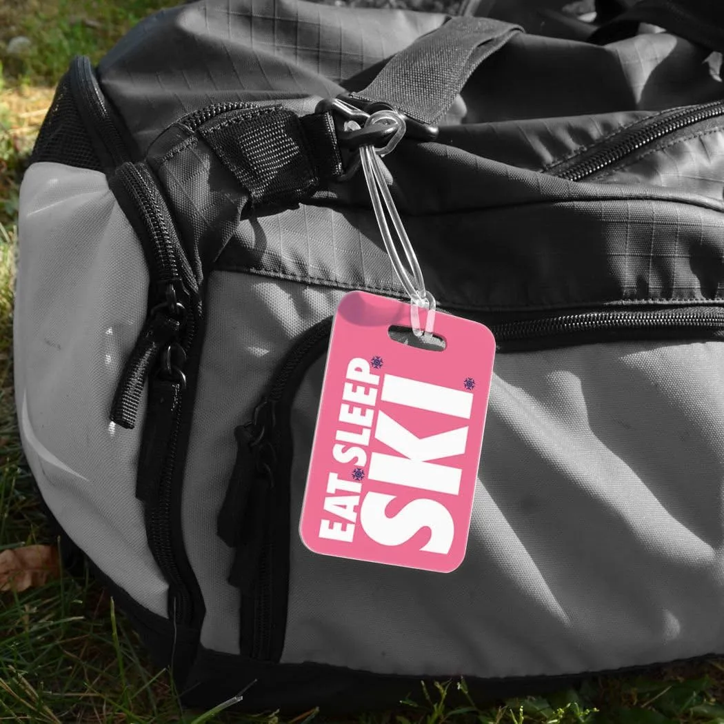 ChalkTalkSPORTS Skiing Luggage & Bag Tag | Eat Sleep Ski | Custom Info on Back | Medium | Pink