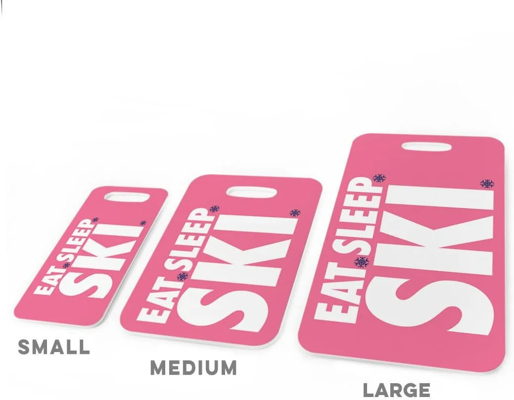 ChalkTalkSPORTS Skiing Luggage & Bag Tag | Eat Sleep Ski | Custom Info on Back | Medium | Pink