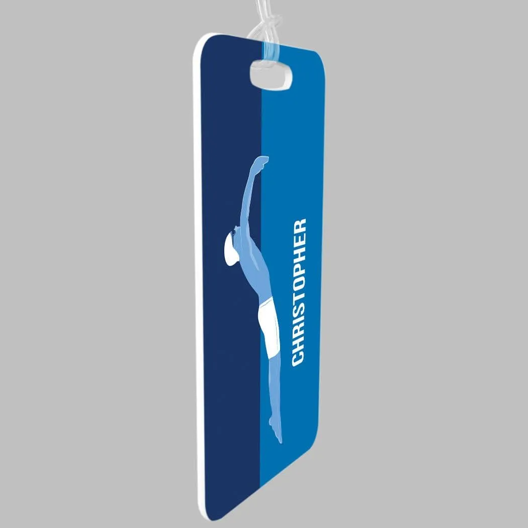 ChalkTalkSPORTS Swimming Luggage & Bag Tag | Personalized Swimmer Guy | Standard Lines on Back | Large