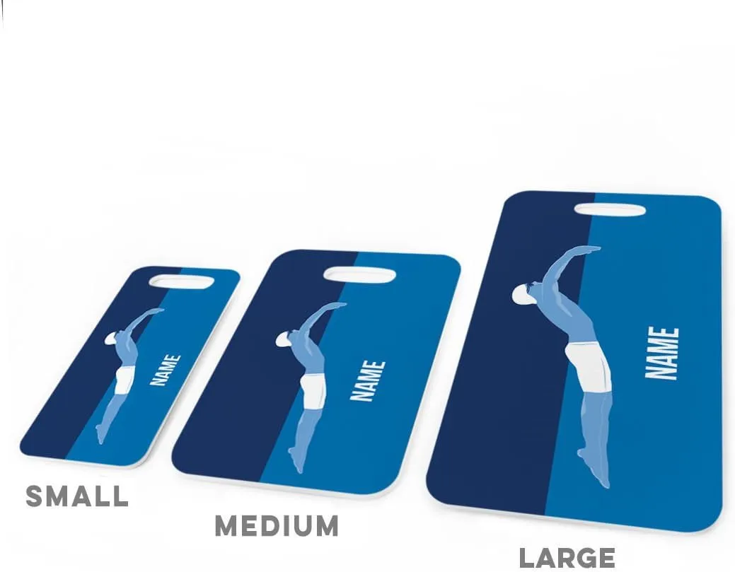 ChalkTalkSPORTS Swimming Luggage & Bag Tag | Personalized Swimmer Guy | Standard Lines on Back | Large