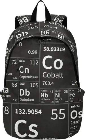 Chemical Periodic Table Black Laptop Backpack Travel Hiking Camping Work Computer Back Packs Book Bags for Men Women