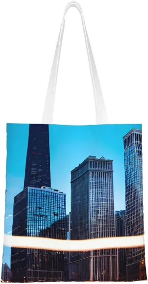 Chicago Reflect Print Canvas Tote Bag Reusable Shoulder Shopping Bags For Daily Use Shopping Travel
