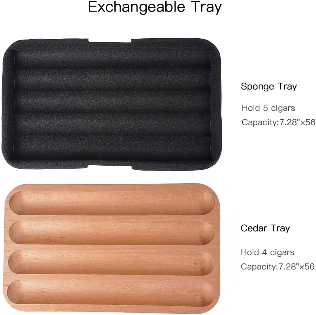 Cigar Travel Case Humidor Bag, Italian Oil Wax Leather Spanish Cedar Accessory Pouches, Holds 4 to 5 Cigars (Black)