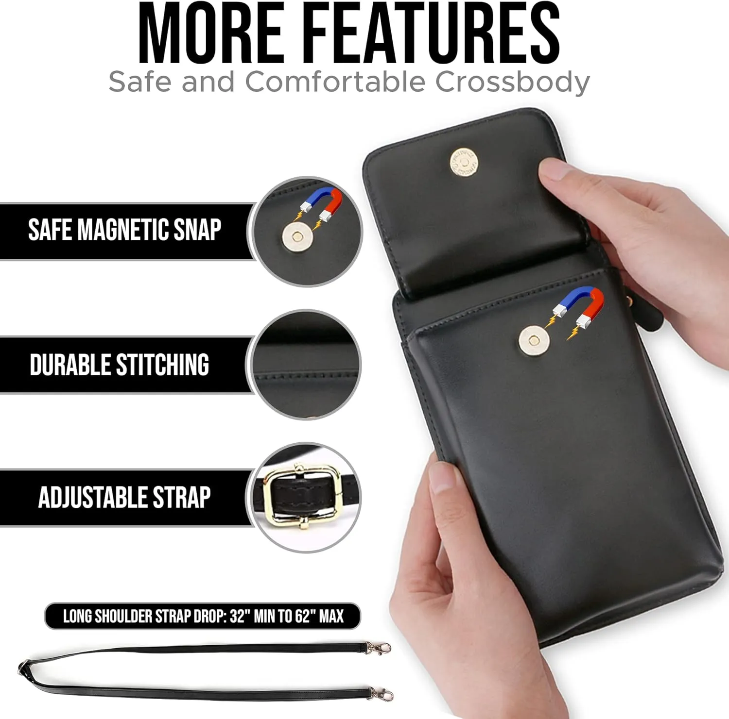 Claasico Womens Crossbody Wallet & Phone Case | iPhone/Samsung/LG Magnet Cell Pouch & Handbag