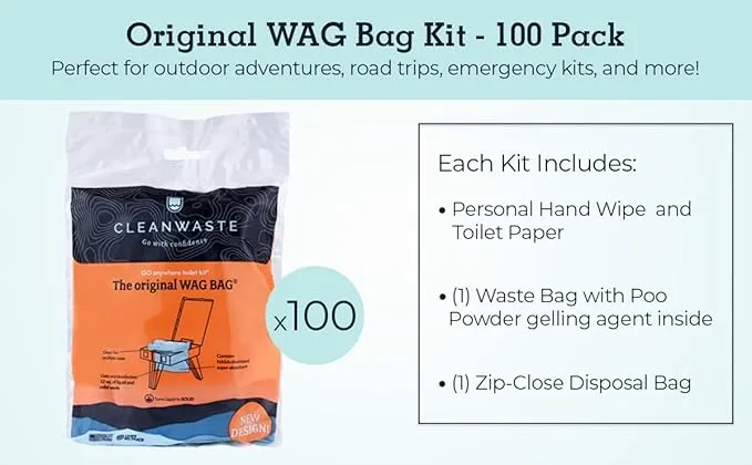 Cleanwaste WAG Portable Toilet Bags-100-Pack