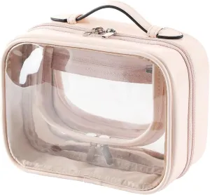 Clear Makeup Bag Toiletry Bag for Women 4 Compartments Travel Cosmetic Case Large Capacity Waterproof Skincare Pouch Organizers with Zippe Pink