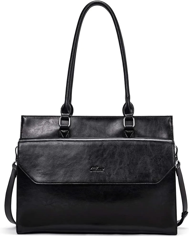 CLUCI Briefcase for Women Oil Wax Leather Vintage 15.6 Inch Laptop Business Shoulder Bag