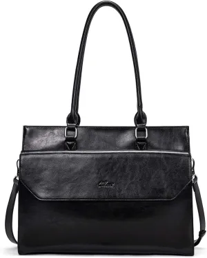 CLUCI Briefcase for Women Oil Wax Leather Vintage 15.6 Inch Laptop Business Shoulder Bag