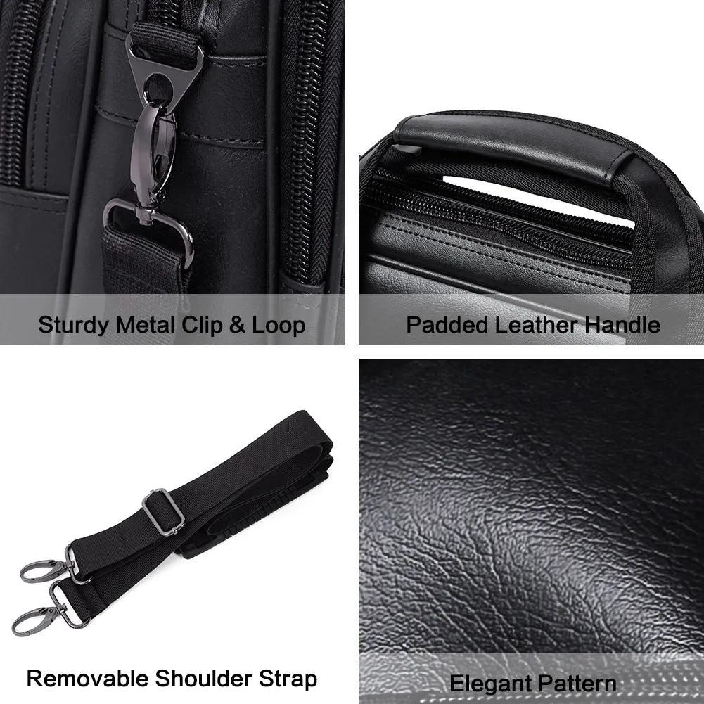CLUCI Briefcases for Men Leather 15.6 inch Laptop Bag Large Capacity Expandable Business Work Shoulder Messenger Bag Black