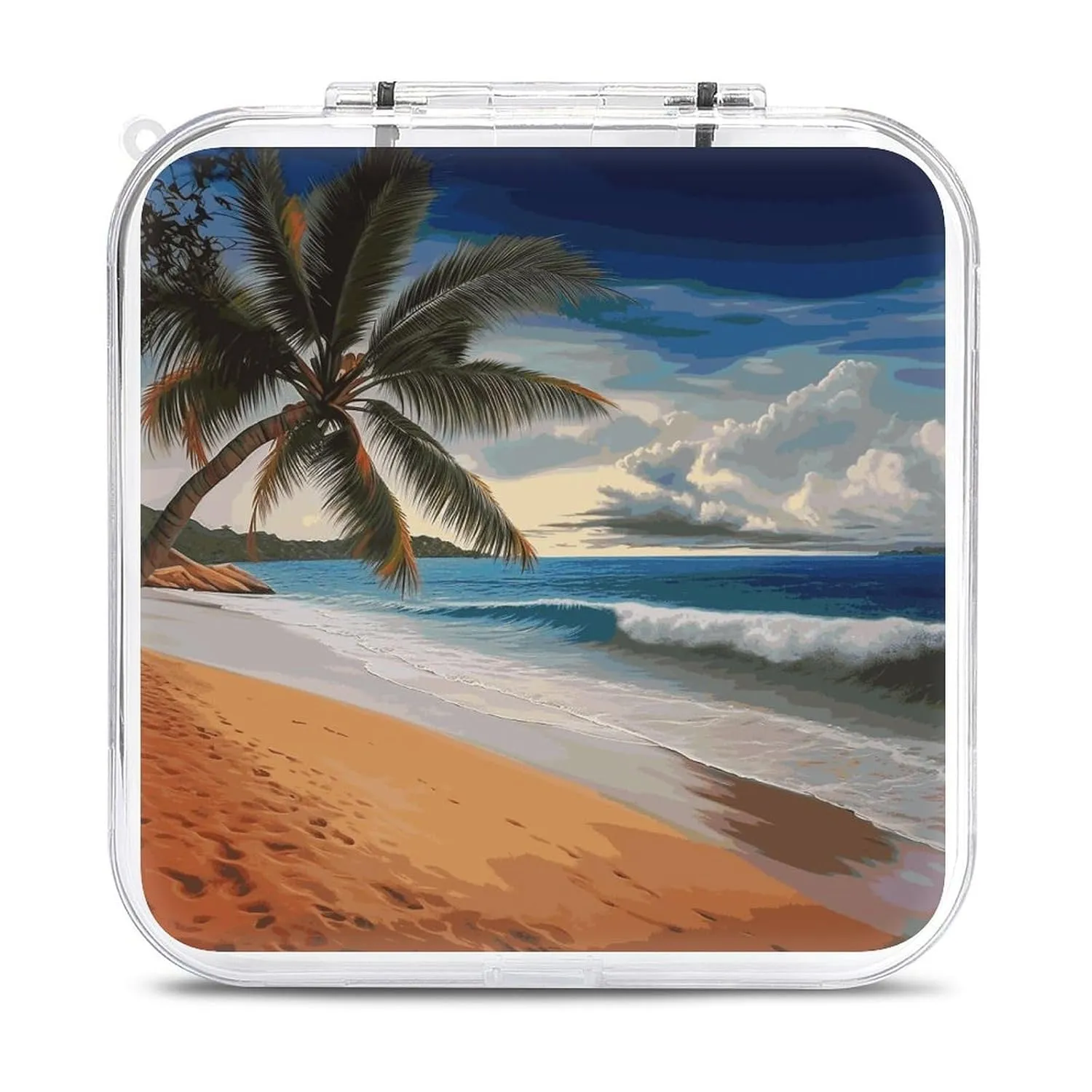 Coconut Palm Tree Sandy Beach Switch Game Case Switch Game Holder Cartridge Case Storage 12 Games & 2 Micro Sd Card Slots, Travel Carry Cases, Portable Games Card Storage, Hard Shell, Buckle Closure