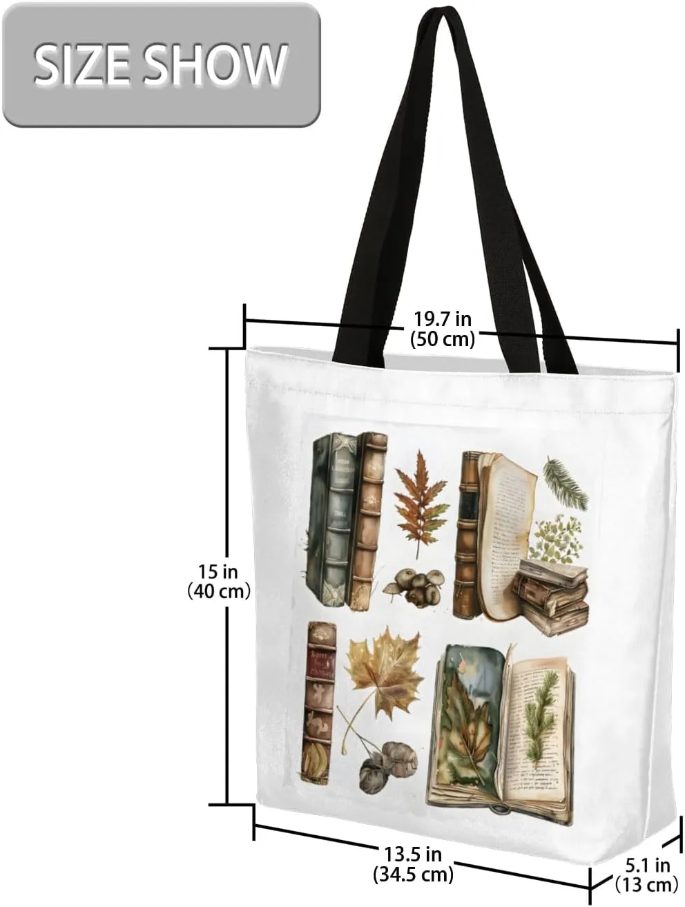 Coffee and Books Large Opening Canvas Tote Bag with Interior Pocket Woman Gifts