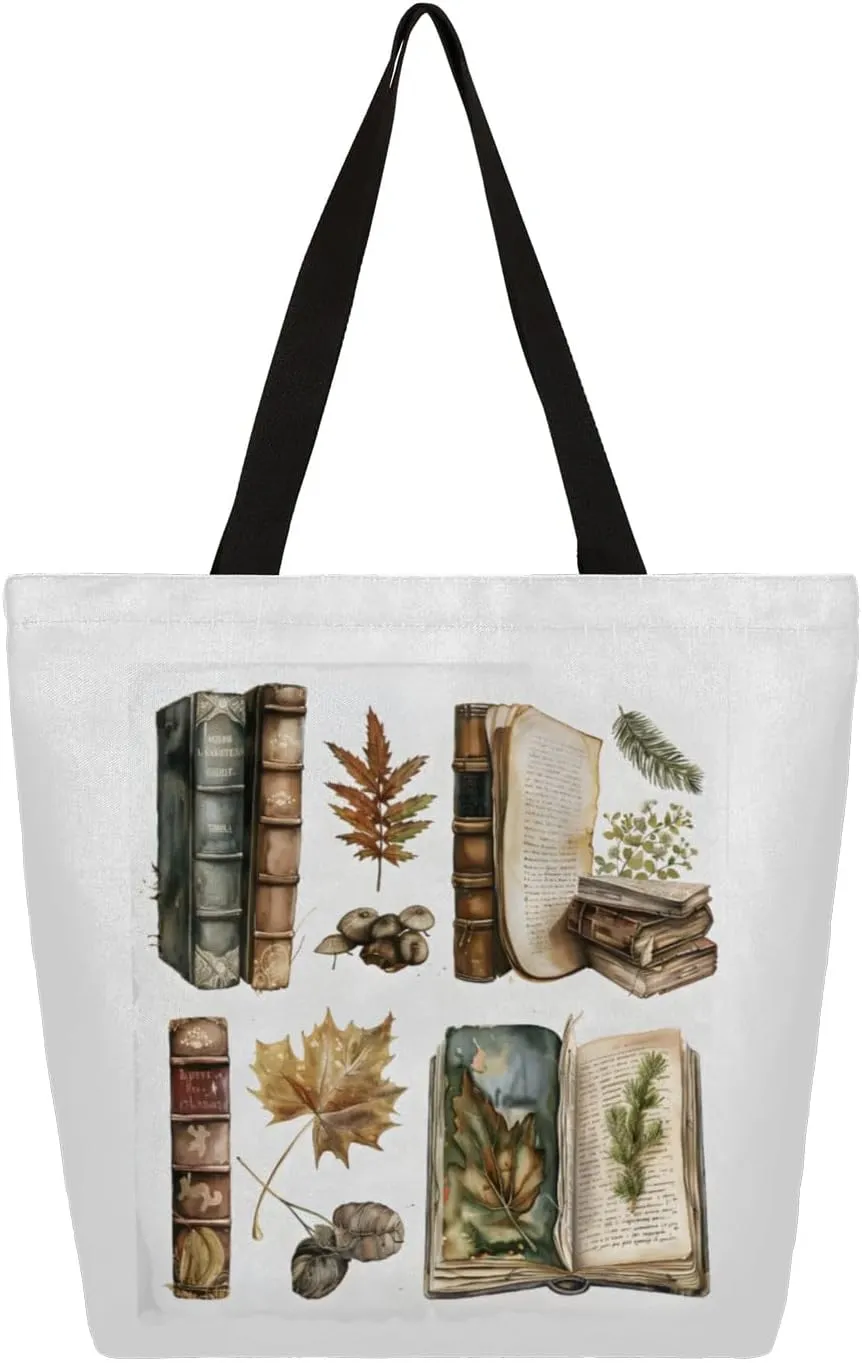 Coffee and Books Large Opening Canvas Tote Bag with Interior Pocket Woman Gifts
