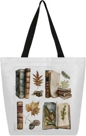 Coffee and Books Large Opening Canvas Tote Bag with Interior Pocket Woman Gifts