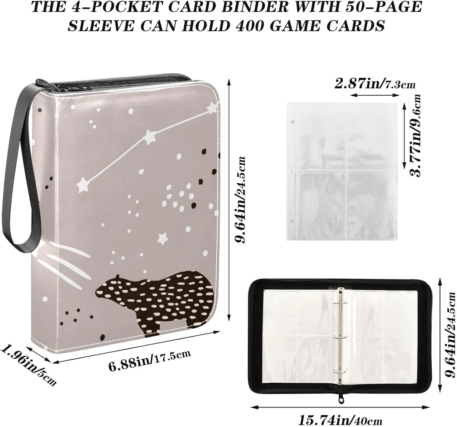Collectible Trading Card Albums with Sleeves Zipper Leather Collector's Binder for Sports/TCG Cards