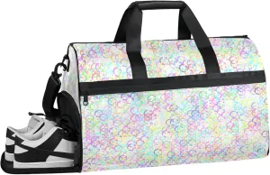 Colourful Gym Bags for Men Women, 43L Medium Sports Circle Pattern Travel Duffel Bag for Men with Shoe Compartment,Carry on Bags for Airplanes Women