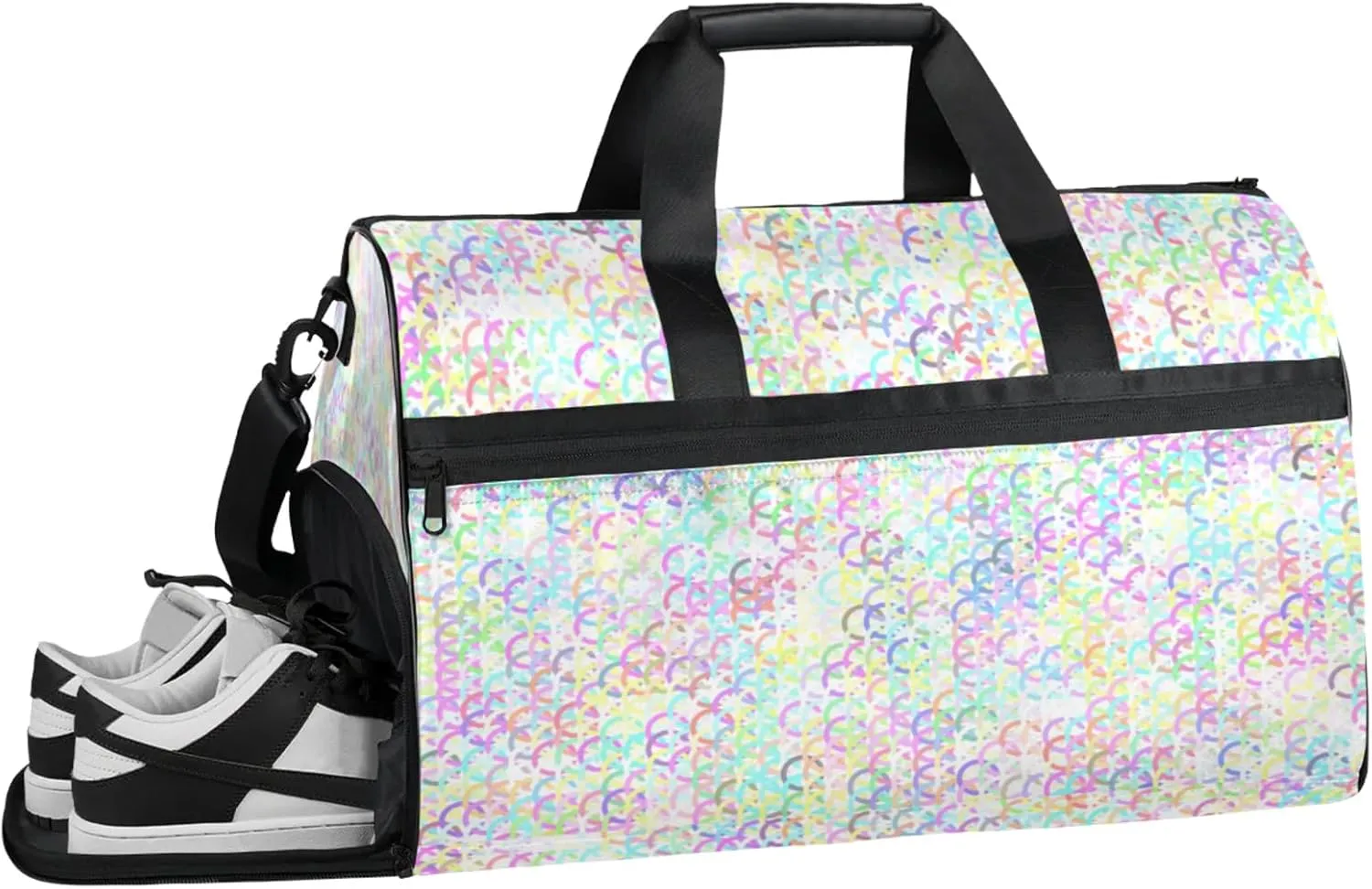 Colourful Gym Bags for Men Women, 43L Medium Sports Circle Pattern Travel Duffel Bag for Men with Shoe Compartment,Carry on Bags for Airplanes Women