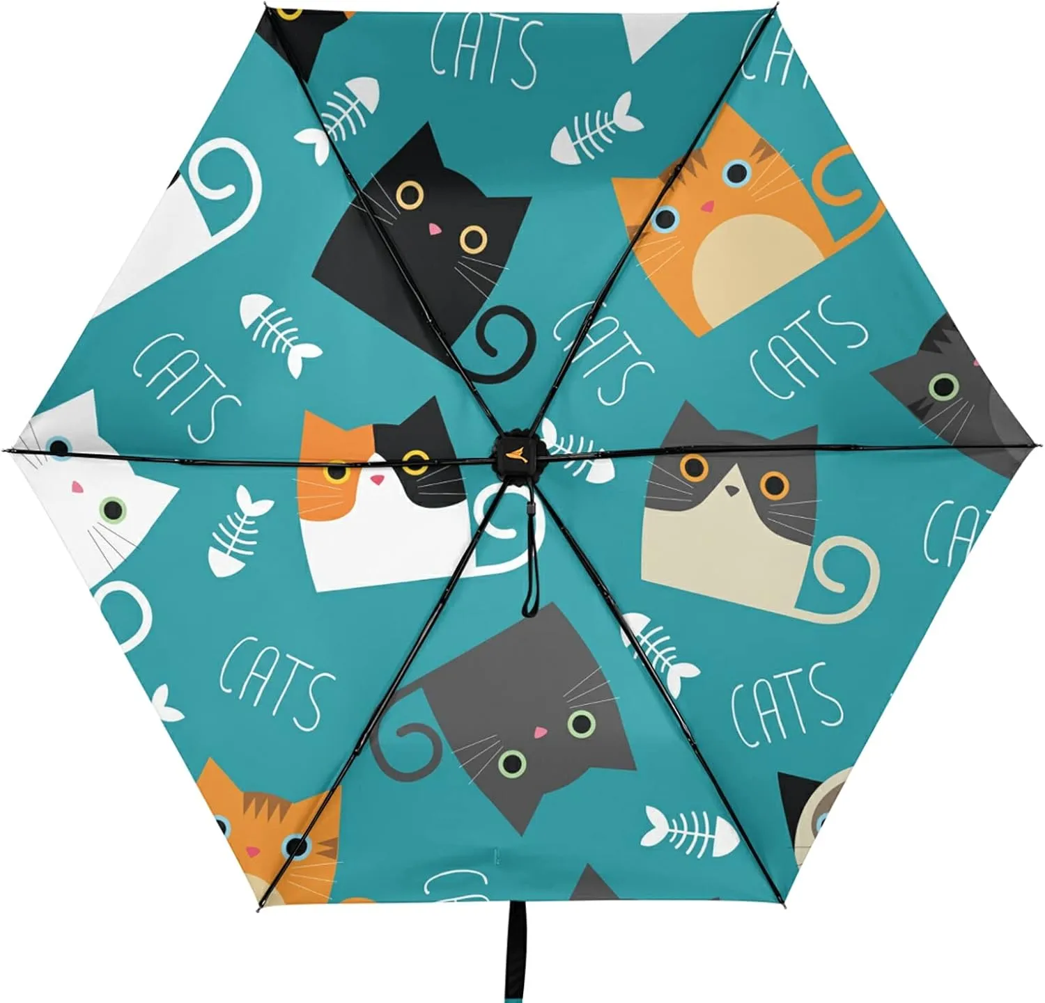 Compact Lightweight Folding Umbrella, Inner Print Sun Parasol with UV Protection, Strong Portable Travel Rain Umbrella