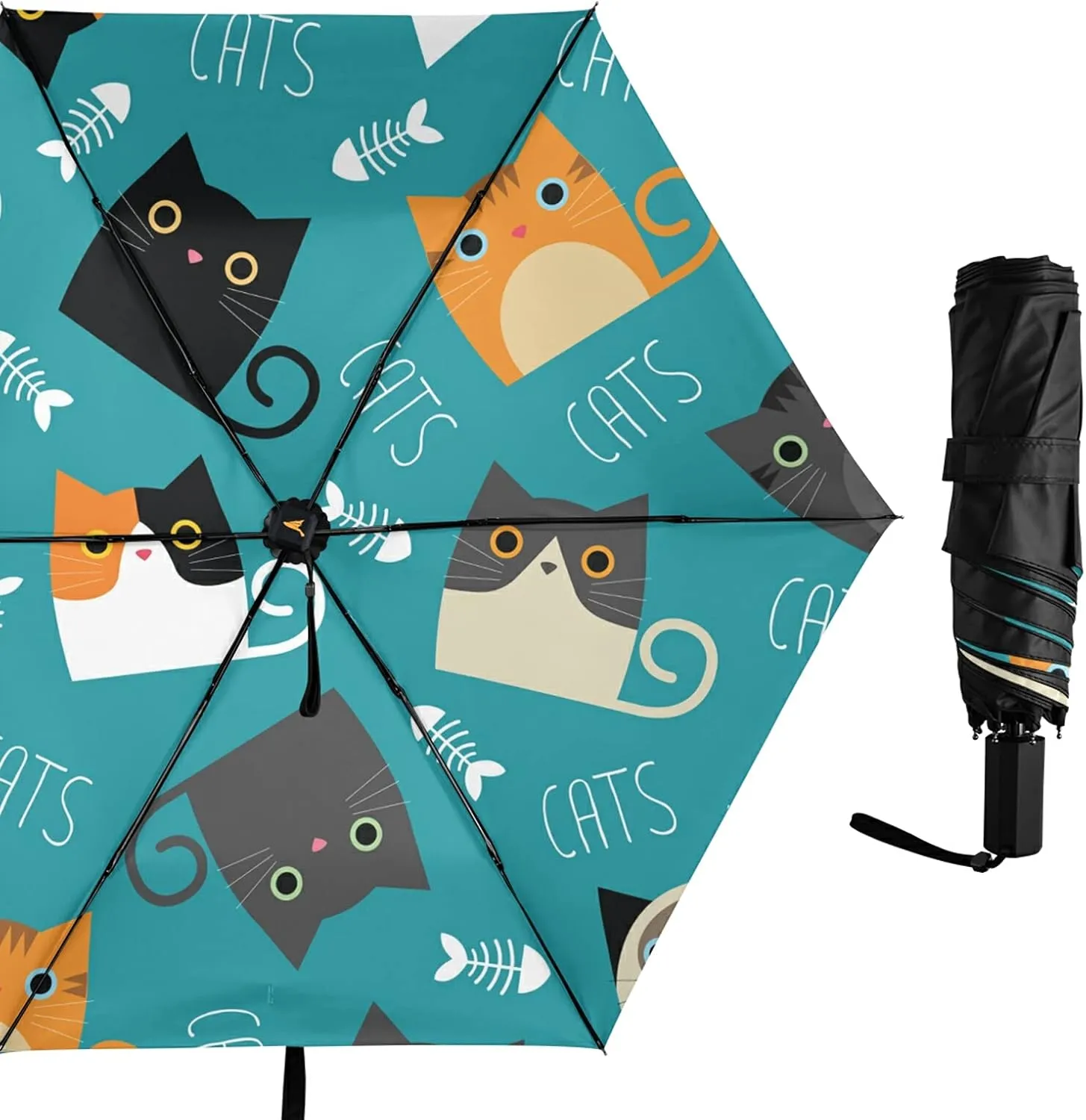 Compact Lightweight Folding Umbrella, Inner Print Sun Parasol with UV Protection, Strong Portable Travel Rain Umbrella