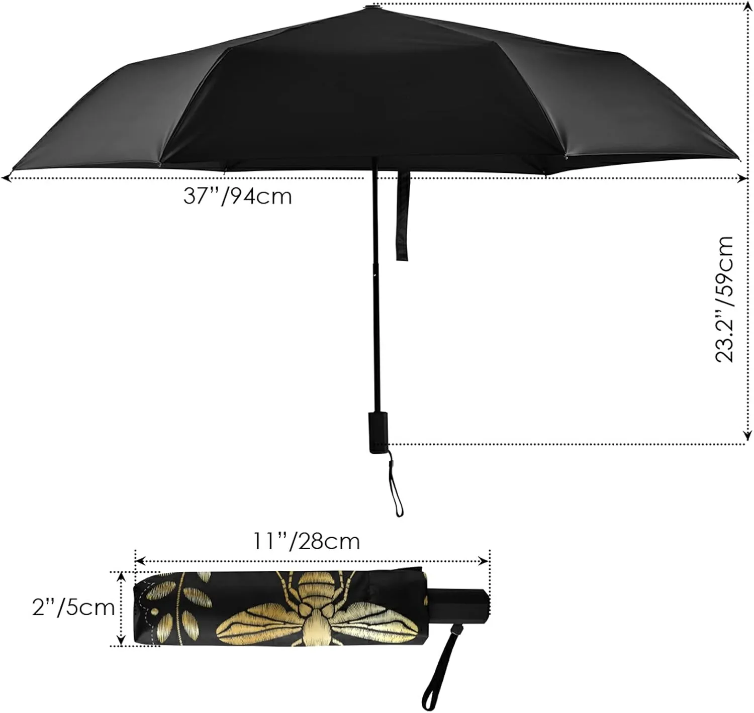 Compact Lightweight Folding Umbrella, Inner Print Sun Parasol with UV Protection, Strong Portable Travel Rain Umbrella