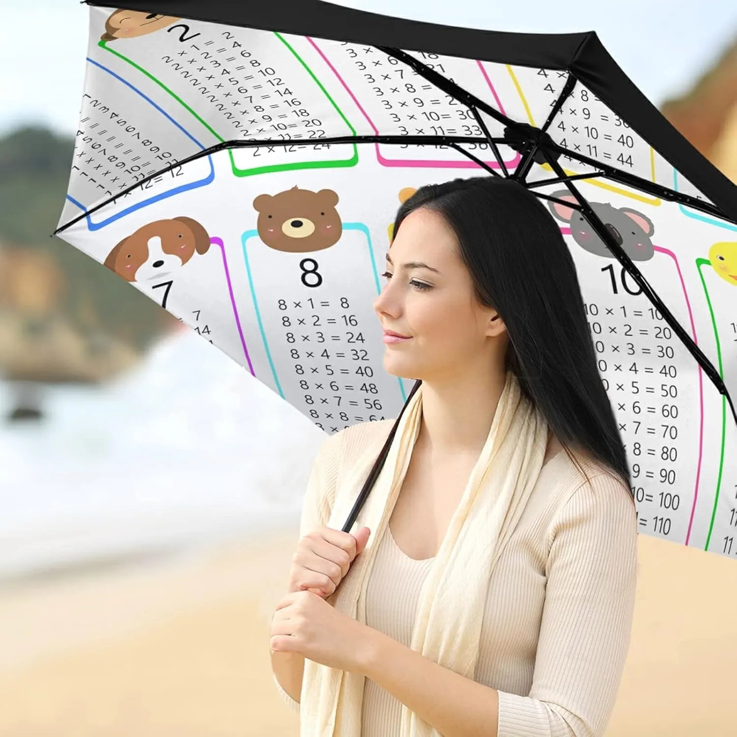 Compact Lightweight Folding Umbrella, Inner Print Sun Parasol with UV Protection, Strong Portable Travel Rain Umbrella