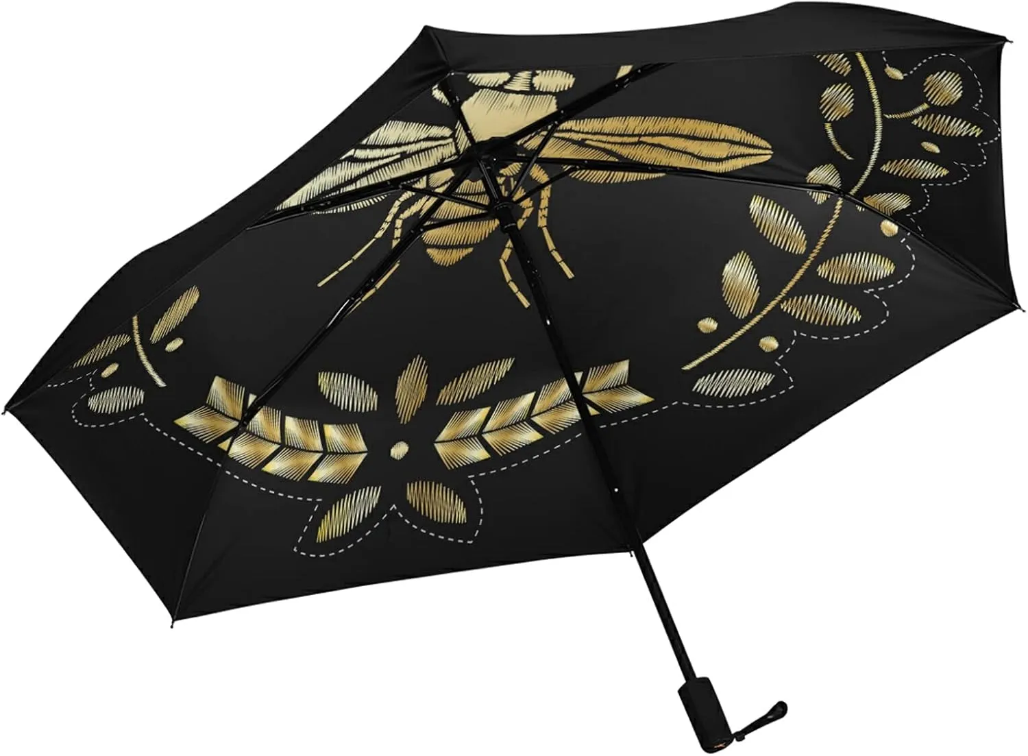 Compact Lightweight Folding Umbrella, Inner Print Sun Parasol with UV Protection, Strong Portable Travel Rain Umbrella