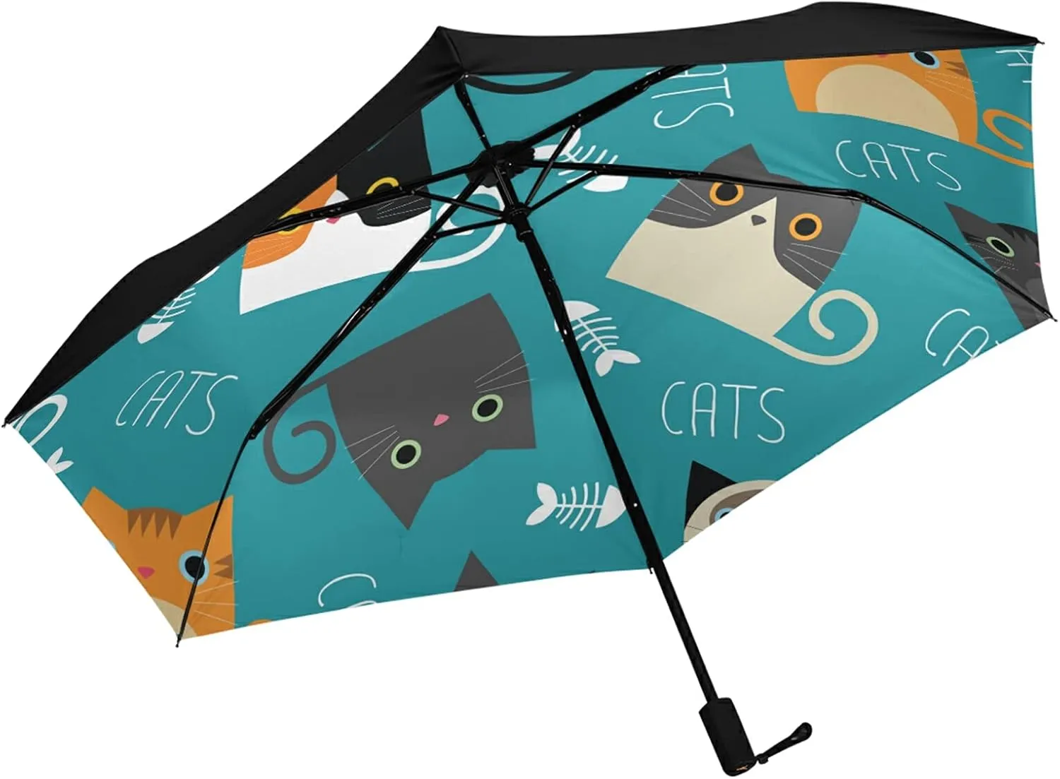 Compact Lightweight Folding Umbrella, Inner Print Sun Parasol with UV Protection, Strong Portable Travel Rain Umbrella
