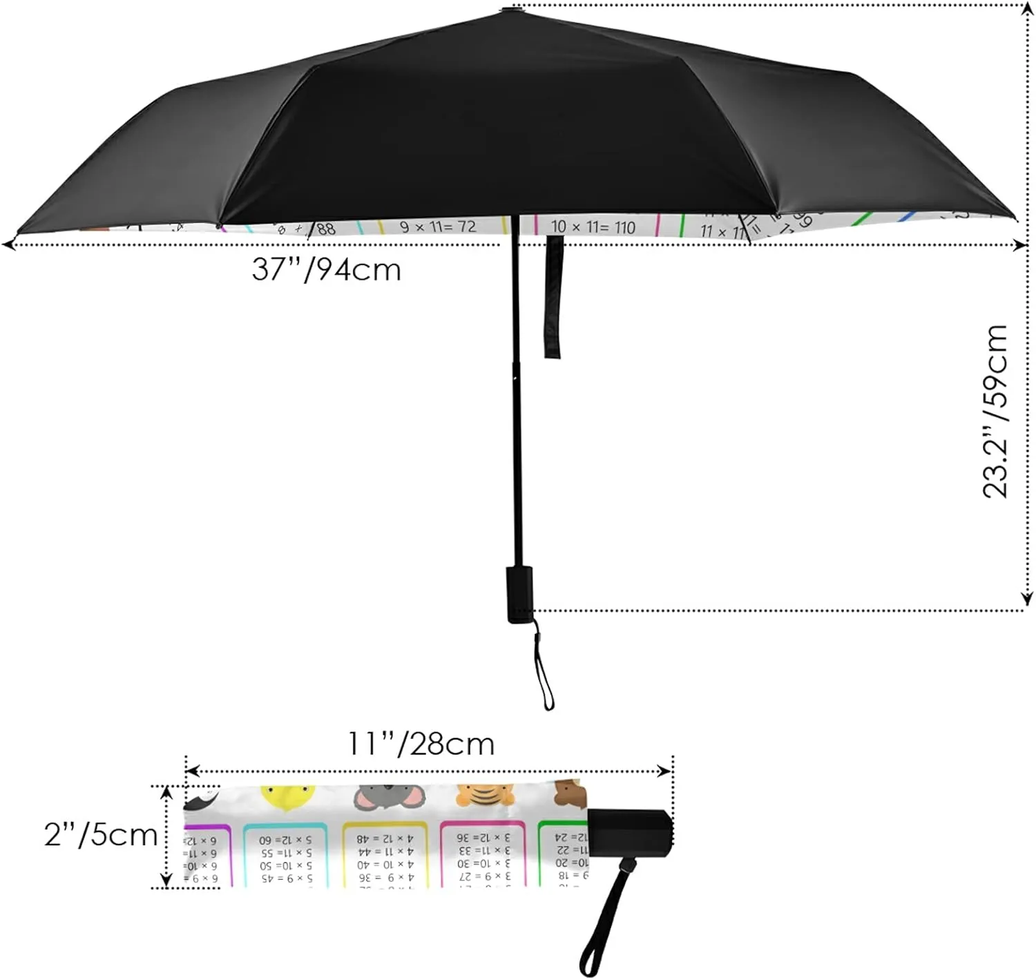 Compact Lightweight Folding Umbrella, Inner Print Sun Parasol with UV Protection, Strong Portable Travel Rain Umbrella