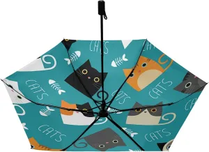 Compact Lightweight Folding Umbrella, Inner Print Sun Parasol with UV Protection, Strong Portable Travel Rain Umbrella