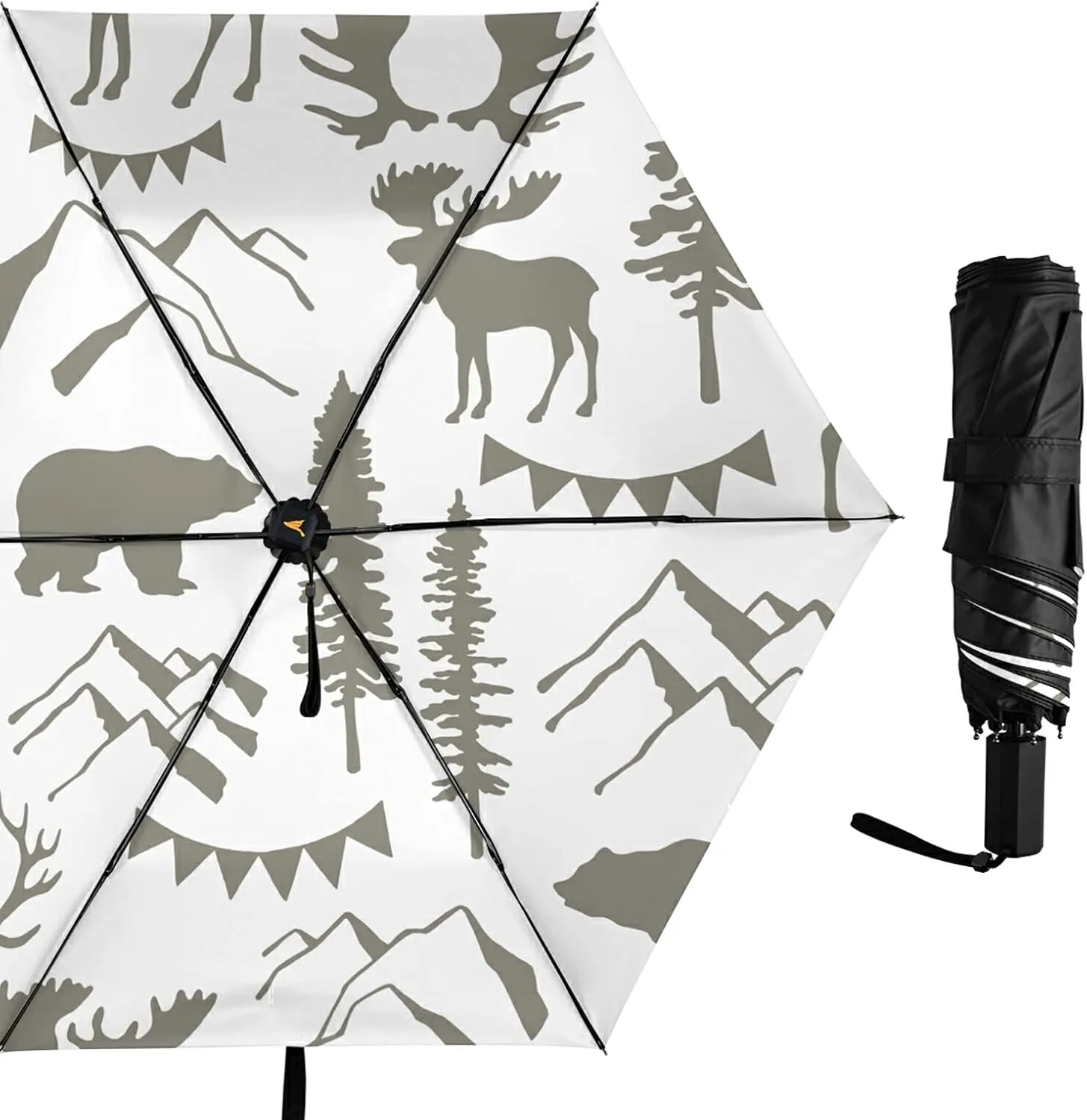 Compact Lightweight Folding Umbrella, Inner Print Sun Parasol with UV Protection, Strong Portable Travel Rain Umbrella