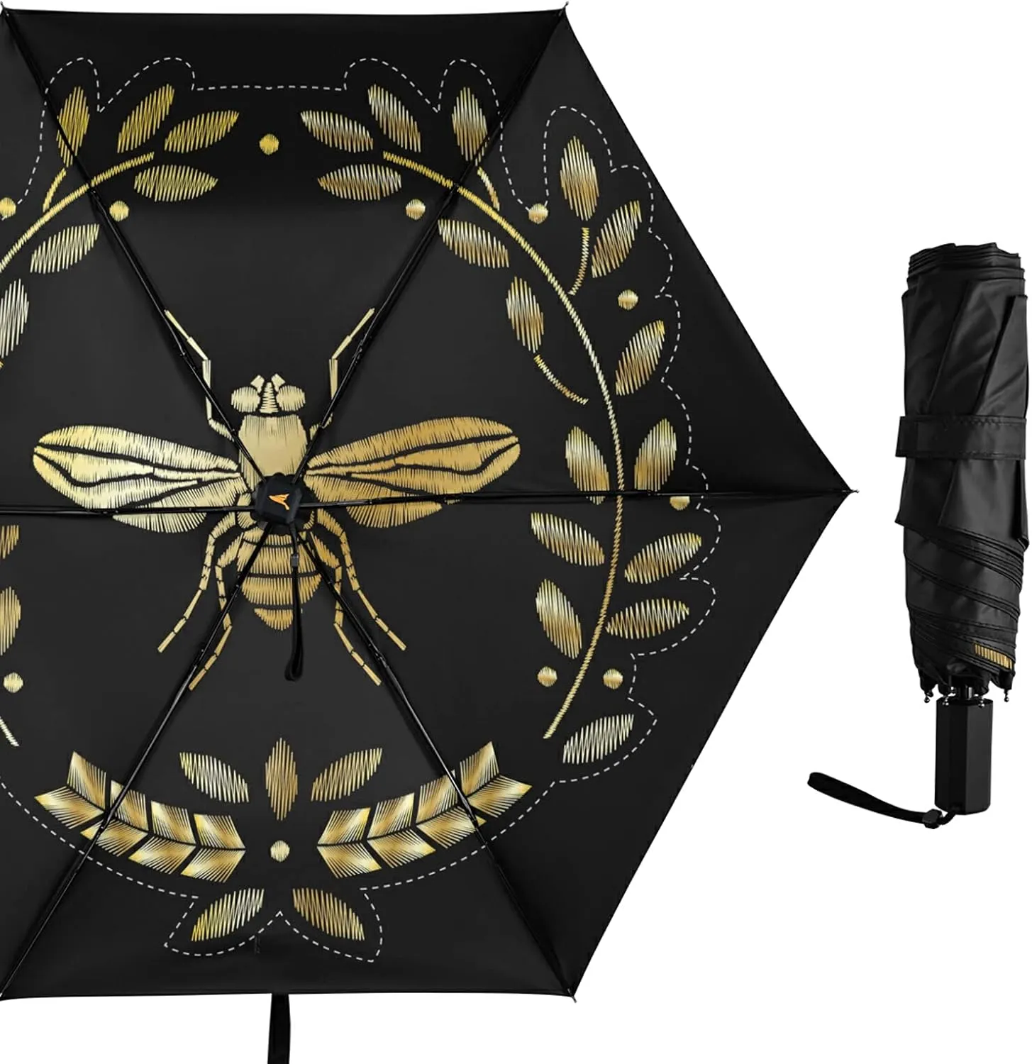 Compact Lightweight Folding Umbrella, Inner Print Sun Parasol with UV Protection, Strong Portable Travel Rain Umbrella