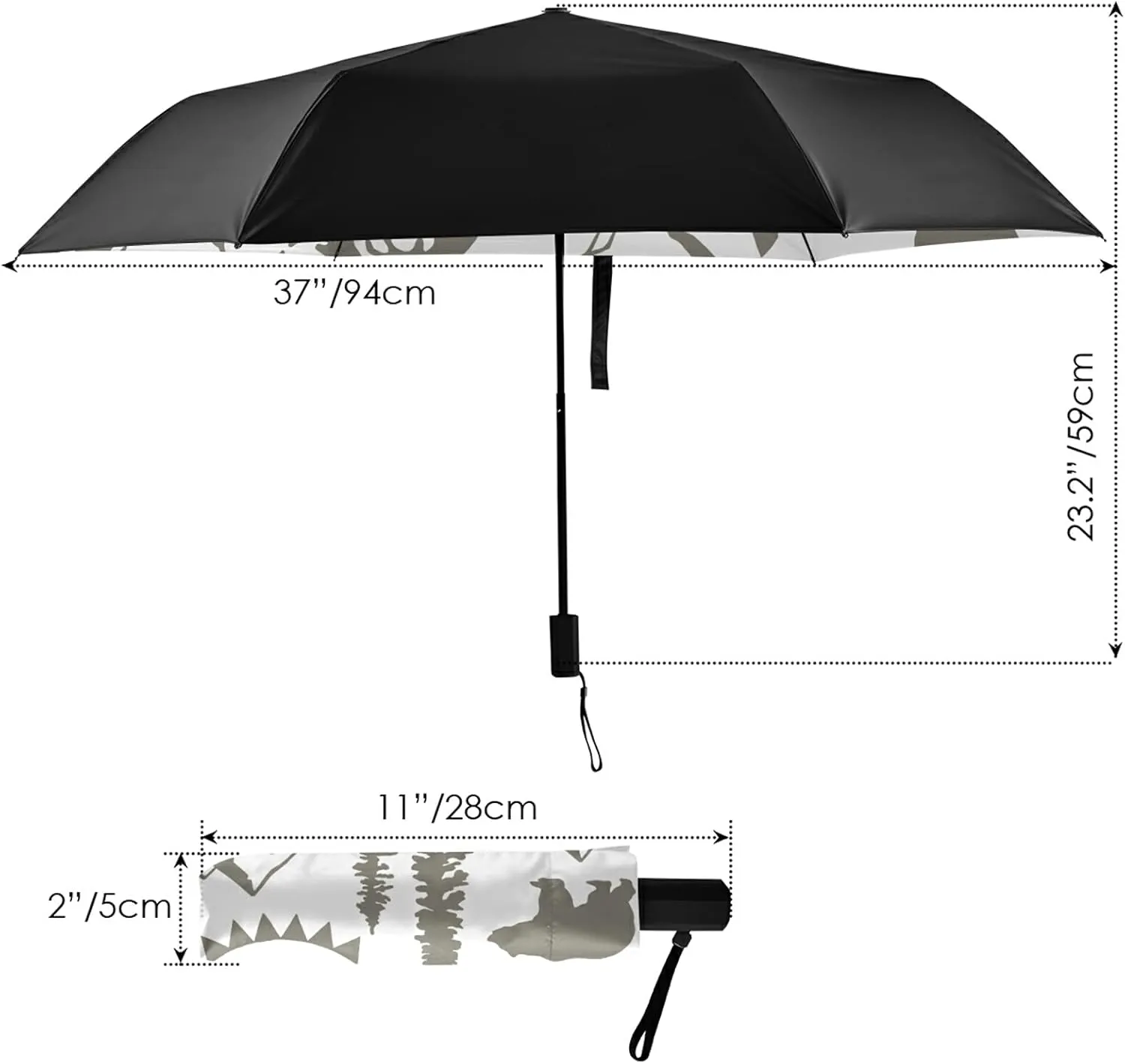 Compact Lightweight Folding Umbrella, Inner Print Sun Parasol with UV Protection, Strong Portable Travel Rain Umbrella